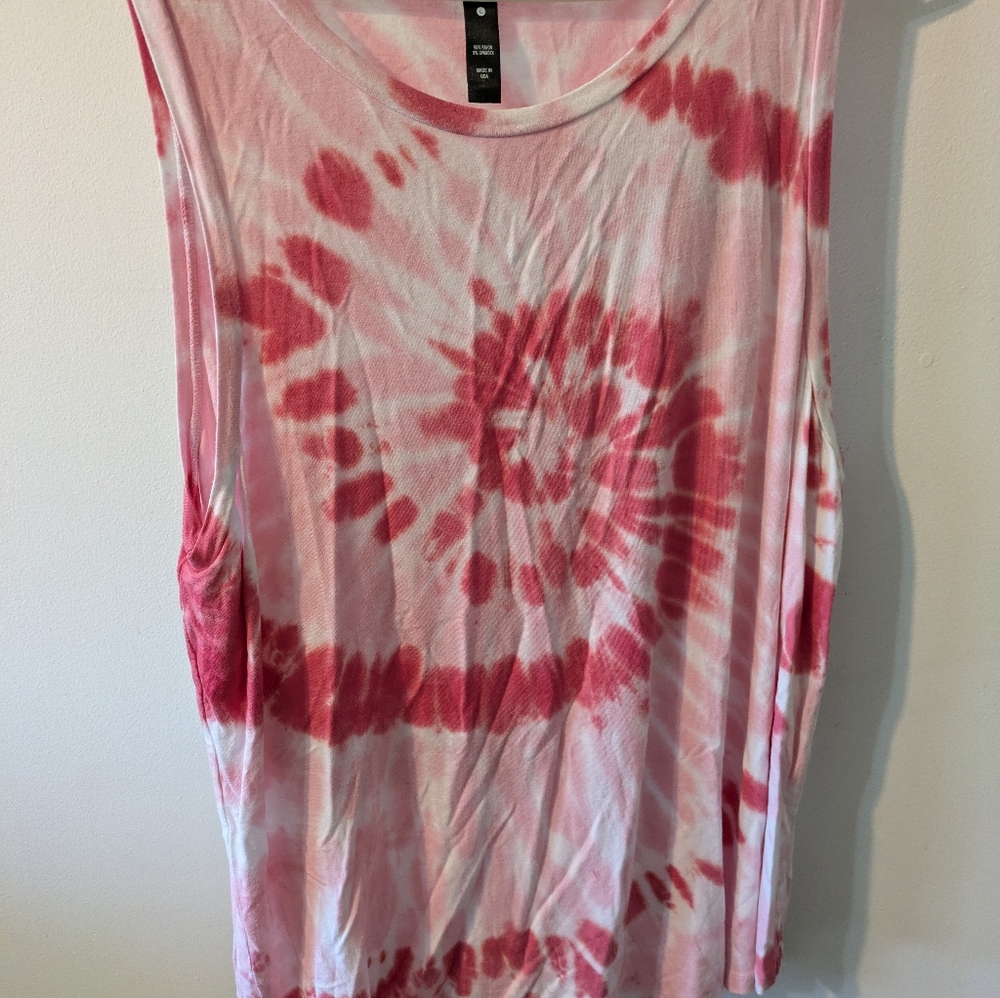 6 For $20 Tie-Dye Sleeveless Top - Pink and White Size L